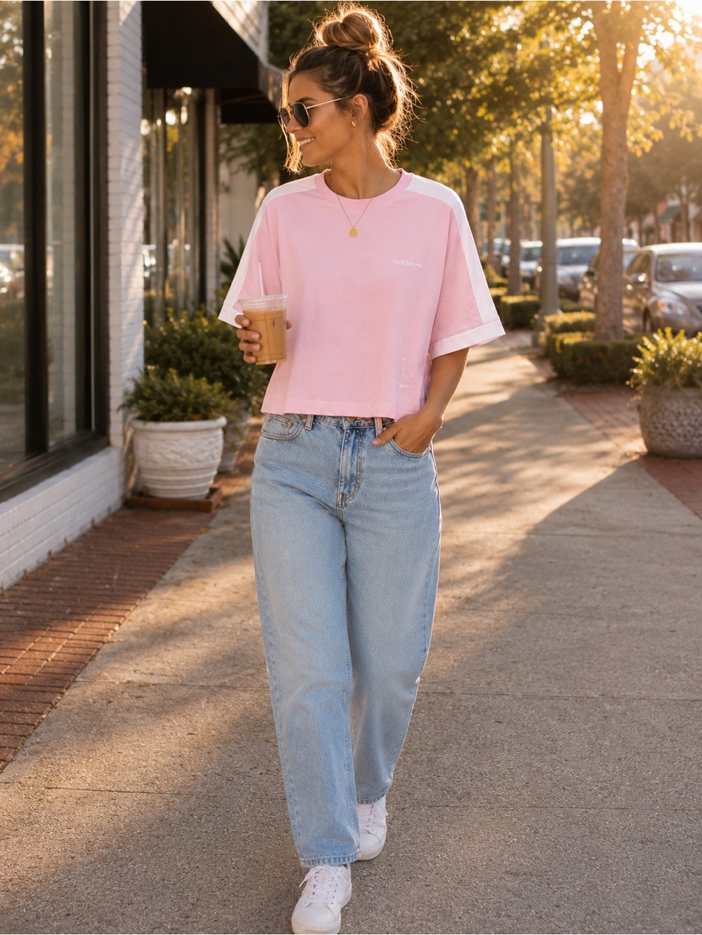 Adidas Originals Oversized Boxy Cropped Tee Pink NWT Large